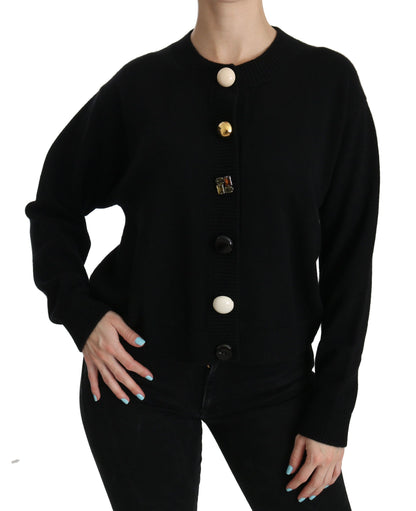  - Elegant Black Cashmere Cardigan Top