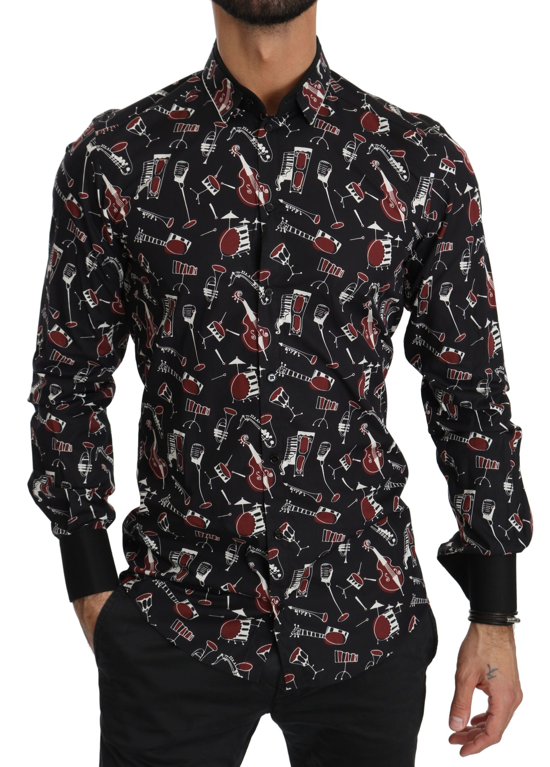 Dolce & Gabbana Black Musical Instrument Slim Fit Shirt