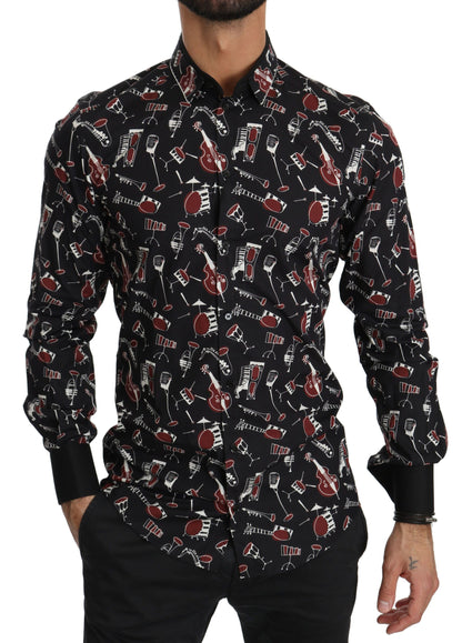 Dolce & Gabbana Black Musical Instrument Slim Fit Shirt