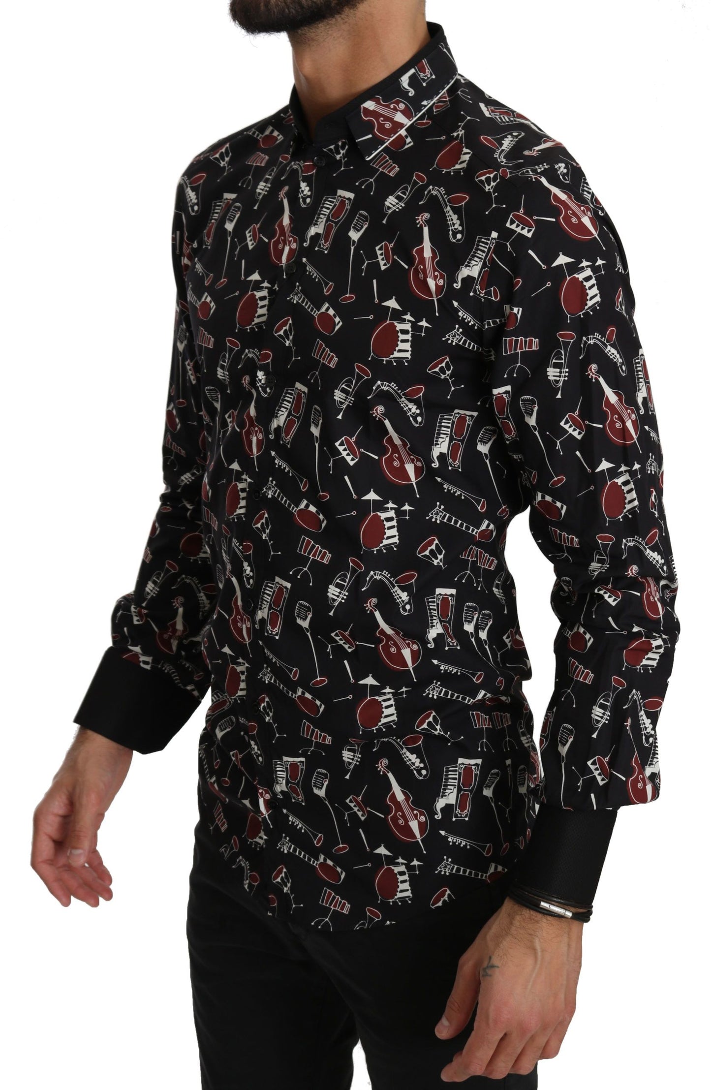 Dolce & Gabbana Black Musical Instrument Slim Fit Shirt