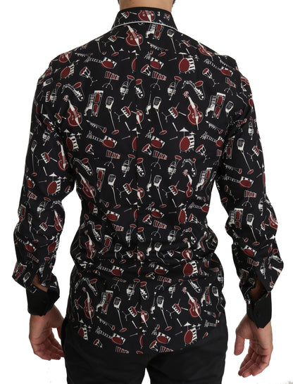 Dolce & Gabbana Black Musical Instrument Slim Fit Shirt