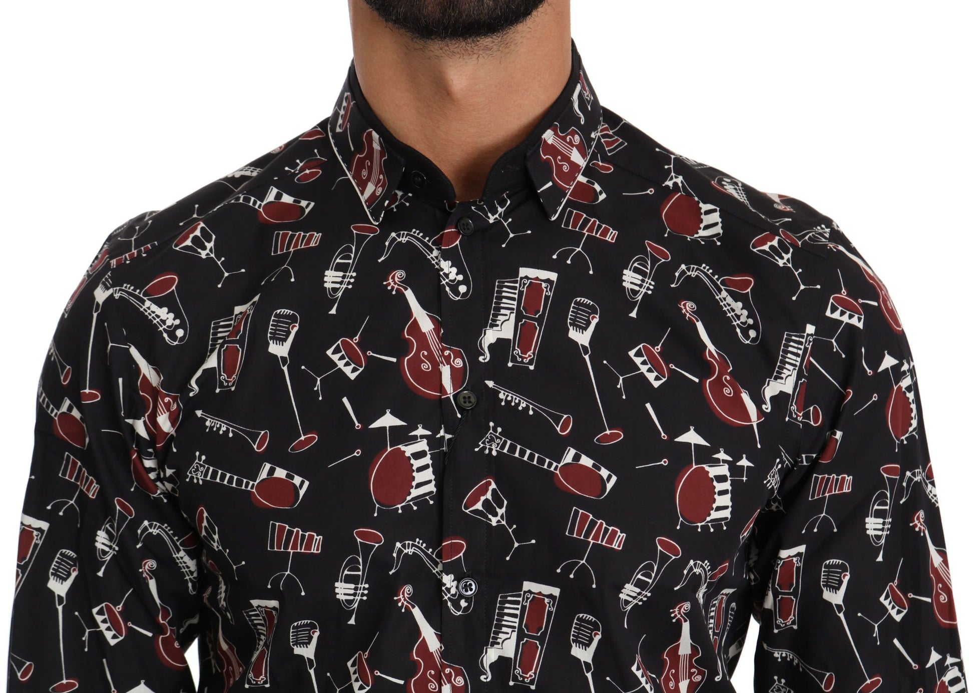 Dolce & Gabbana Black Musical Instrument Slim Fit Shirt