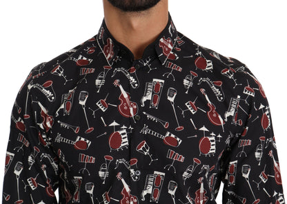 Dolce & Gabbana Black Musical Instrument Slim Fit Shirt