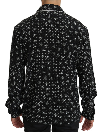  - Elegant Silk Pajama Shirt with Skull Print