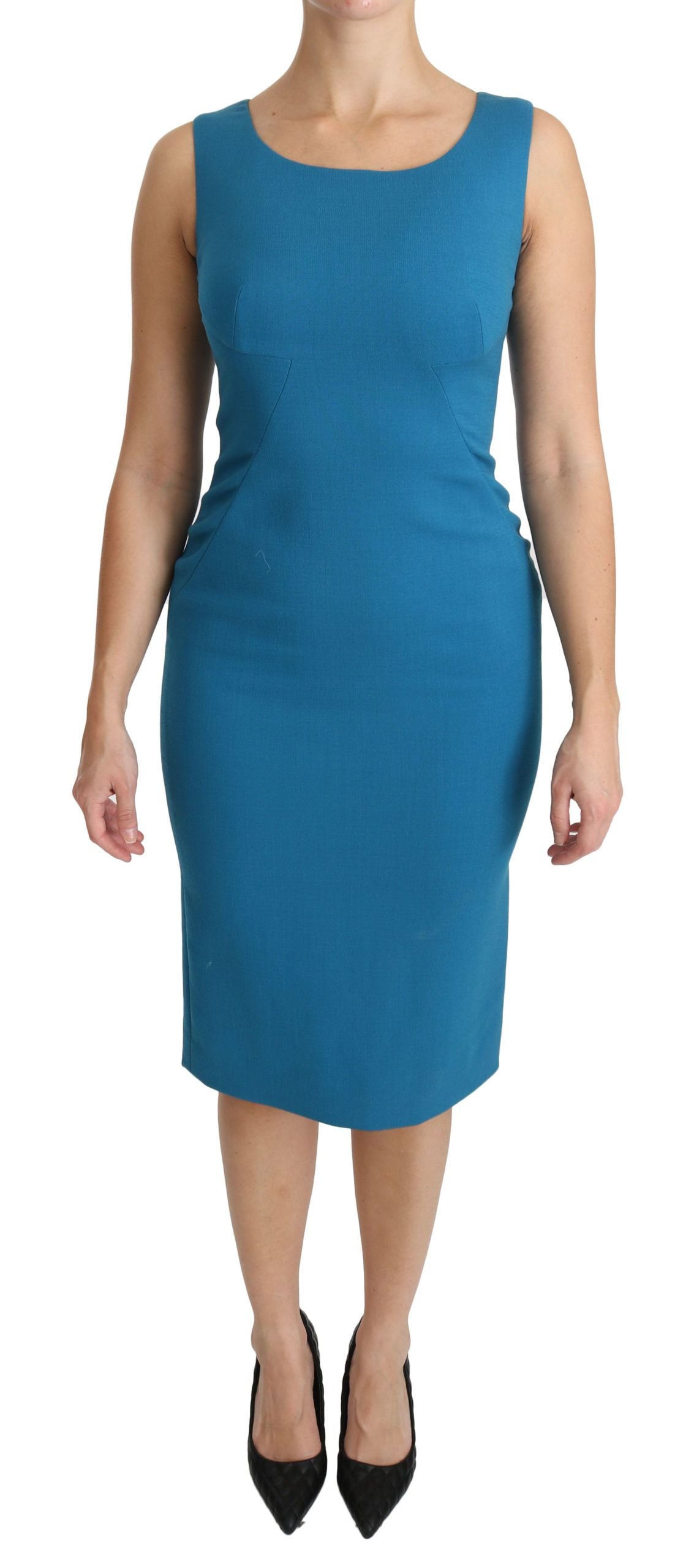 Blue Wool Sheath Dress – Versatile Elegance for Office to Evening