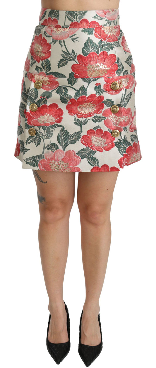  - Elegant White Floral High Waist Skirt