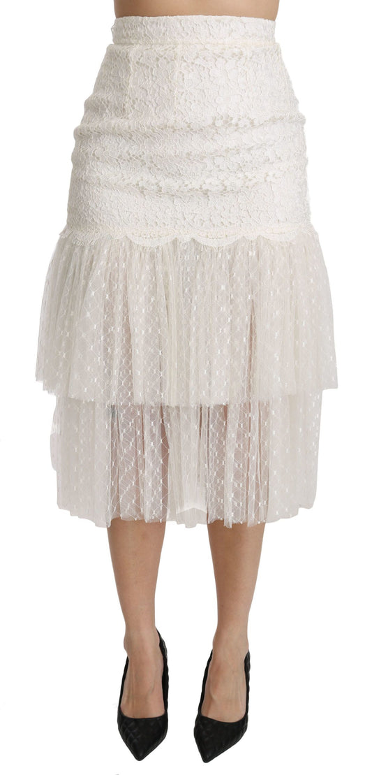  - Elegant White Lace High-Waist Skirt