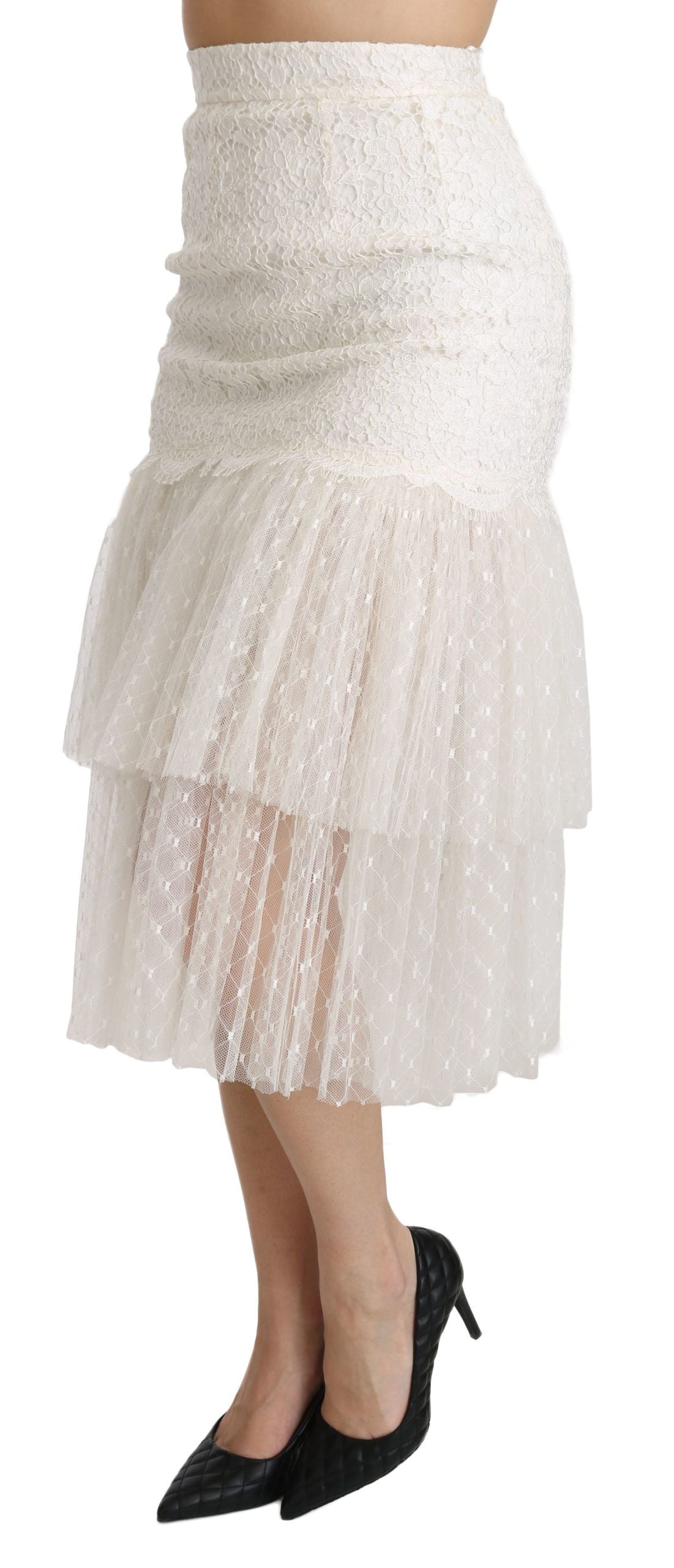  - Elegant White Lace High-Waist Skirt