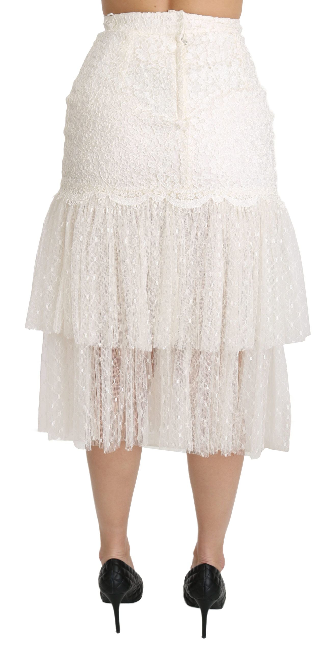  - Elegant White Lace High-Waist Skirt