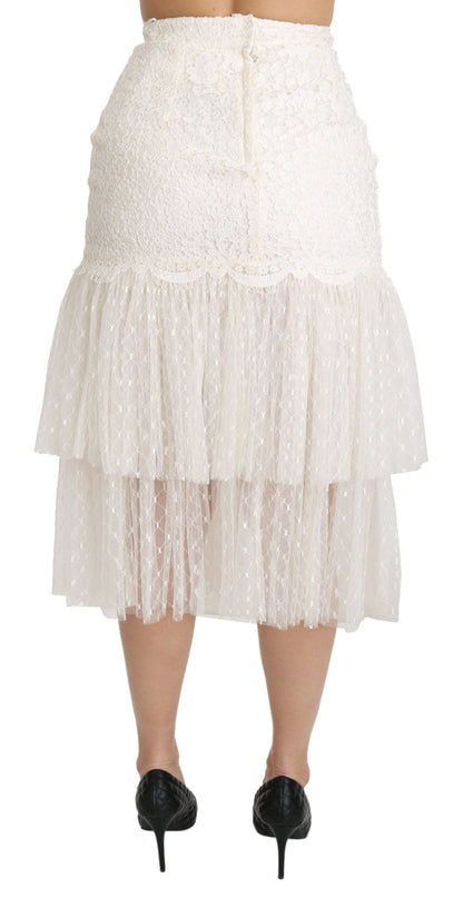  - Elegant White Lace High-Waist Skirt