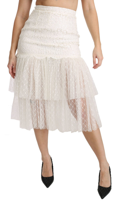  - Elegant White Lace High-Waist Skirt