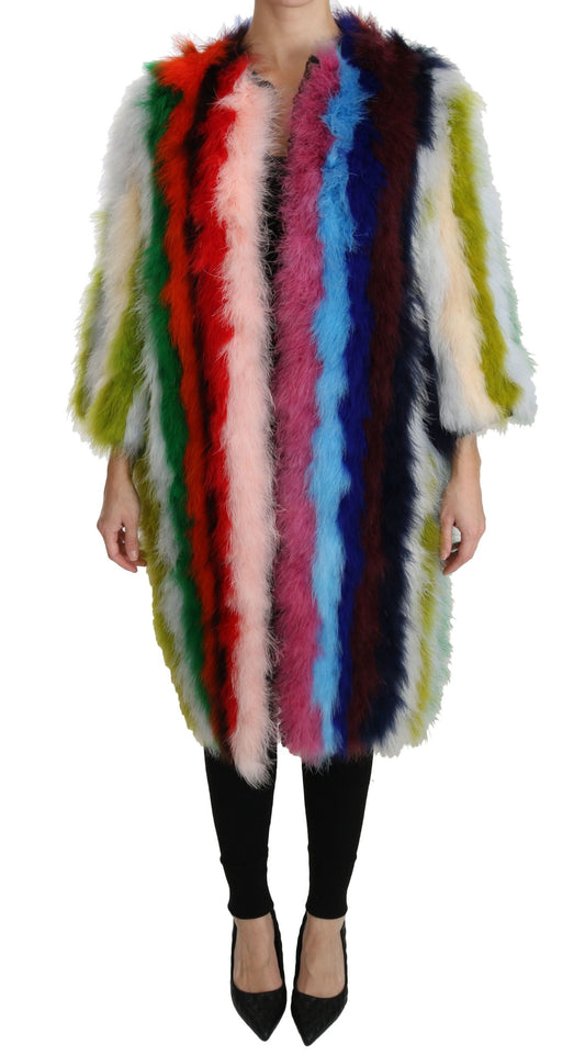  - Elegant Multicolor Feather Long Coat Jacket