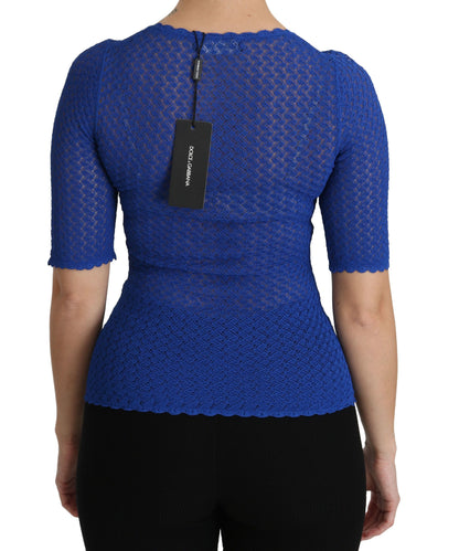  - Elegant Blue Sheer Blouse