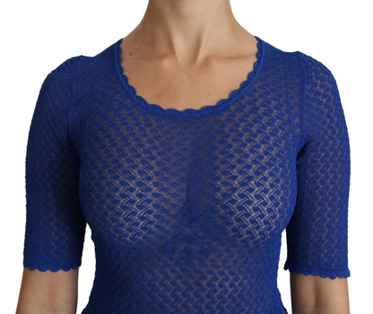  - Elegant Blue Sheer Blouse