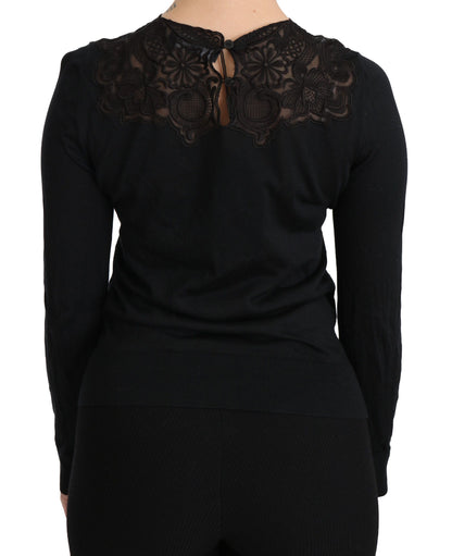  - Elegant Silk-Blend Black Lace Blouse