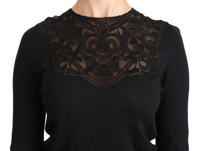  - Elegant Silk-Blend Black Lace Blouse