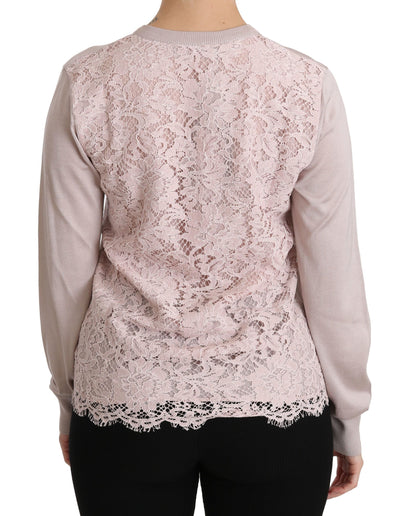  - Silk Blend Pink Crew Neck Cardigan