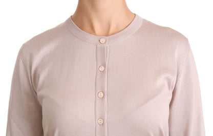  - Silk Blend Pink Crew Neck Cardigan