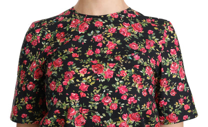  - Elegant Black Floral Crew Neck Top