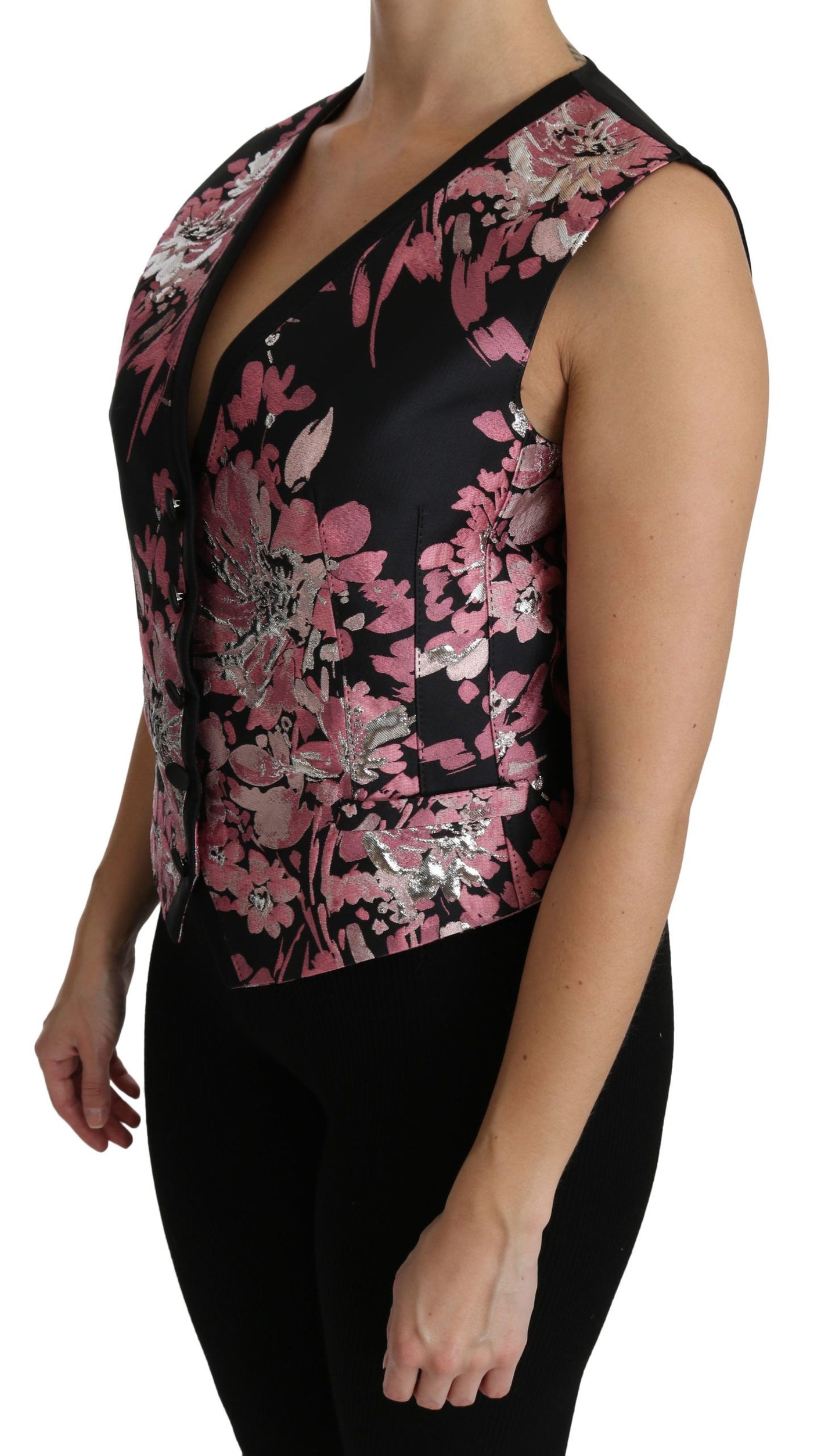  - Elegant Floral Brocade Plunging Vest Top