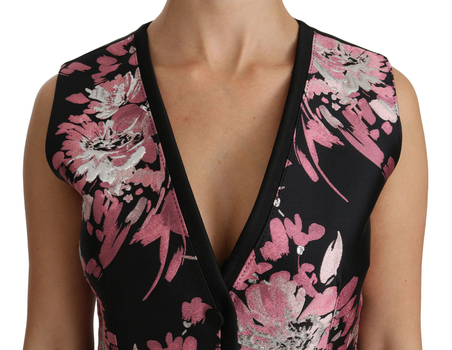  - Elegant Floral Brocade Plunging Vest Top