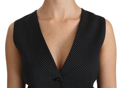  - Chic Black Dotted Wool Blend Sleeveless Vest