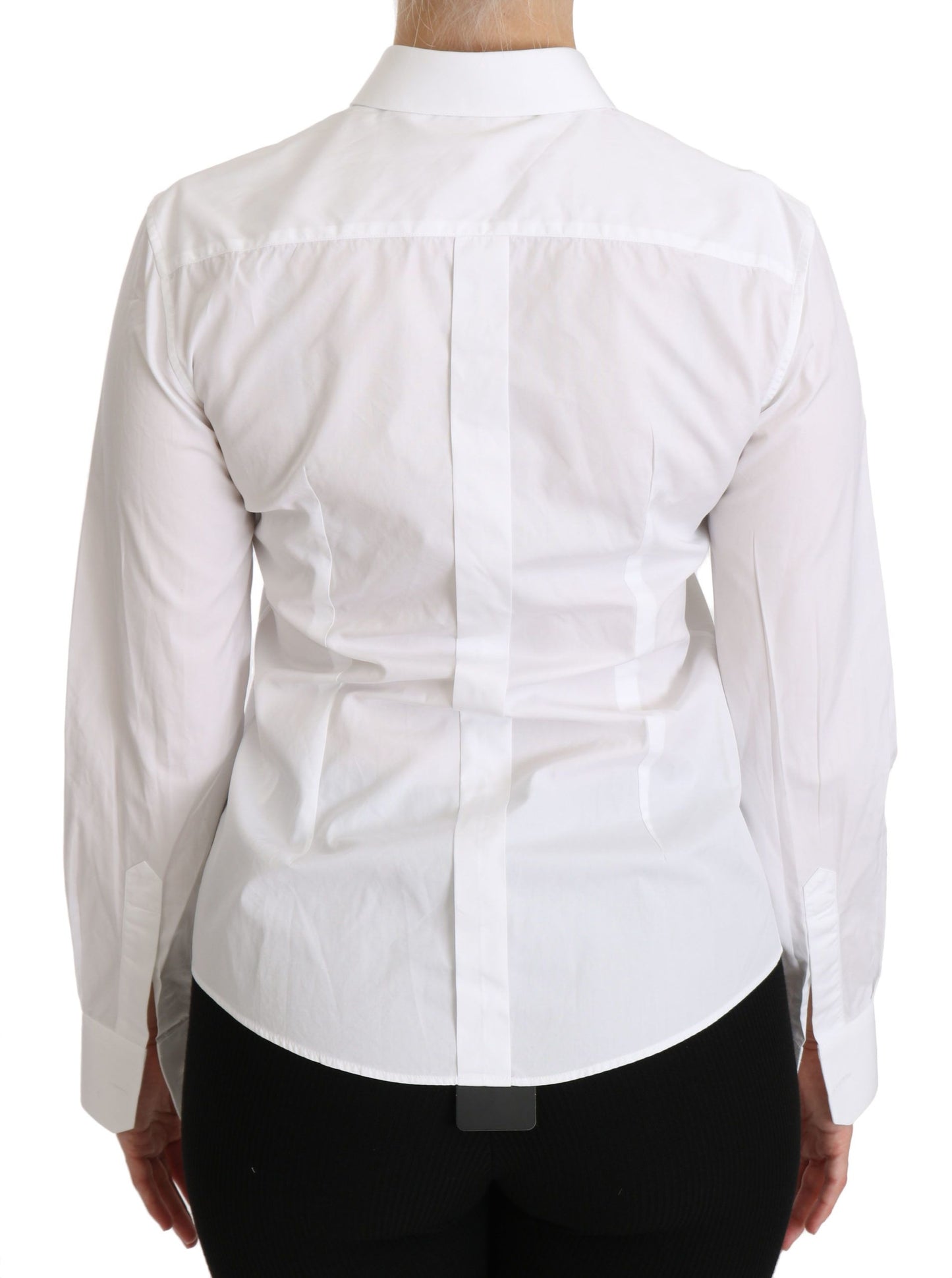  - Elegant White Collared Long Sleeve Polo Top