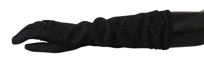  - Elegant Mid-Length Wool Gloves in Black