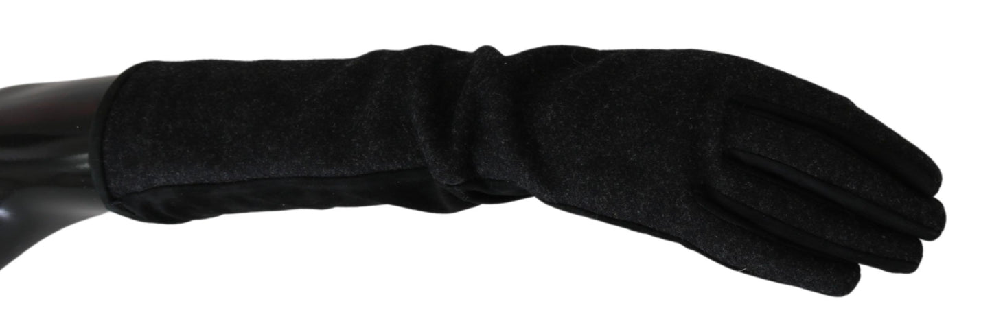  - Elegant Mid-Length Wool Gloves in Black