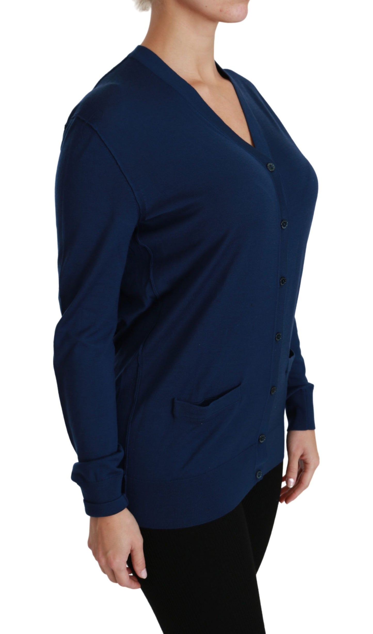  - Elegant Blue Virgin Wool Cardigan