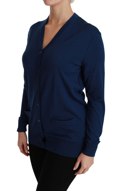  - Elegant Blue Virgin Wool Cardigan