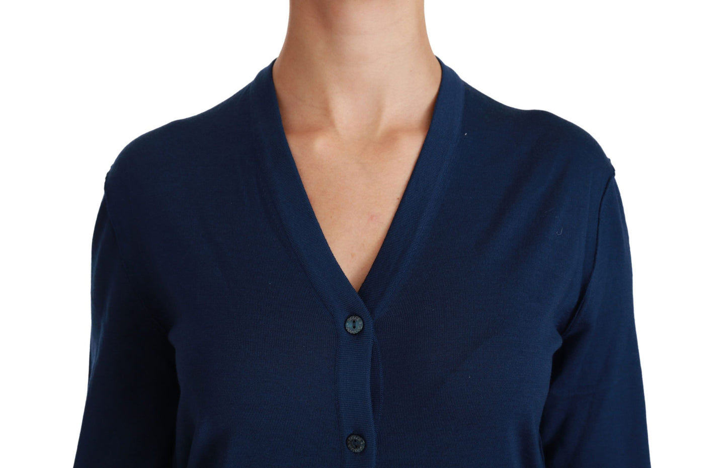  - Elegant Blue Virgin Wool Cardigan