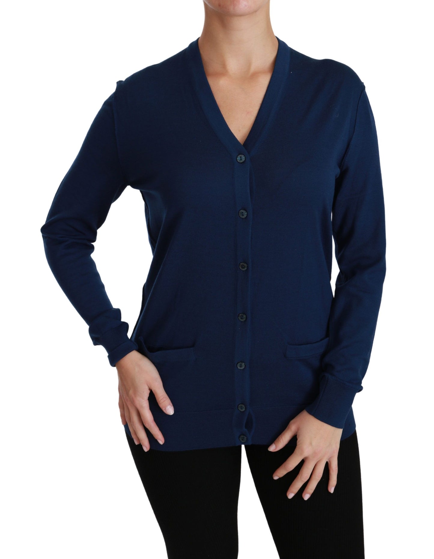  - Elegant Blue Virgin Wool Cardigan