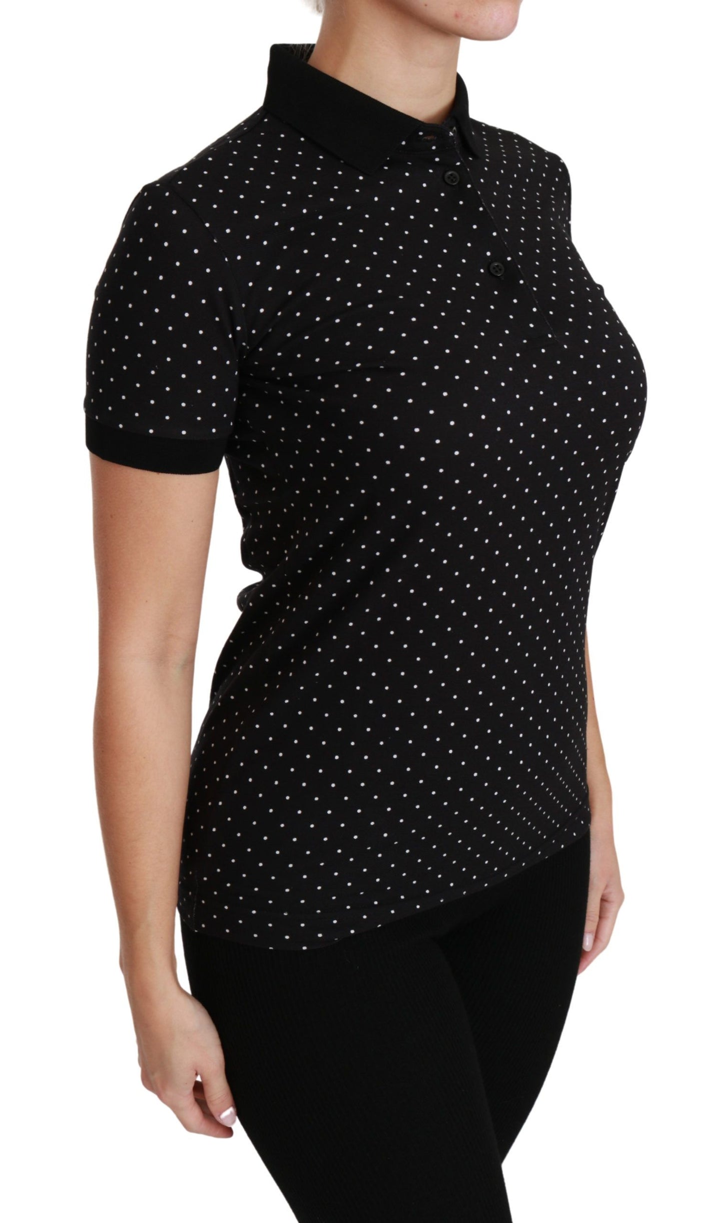  - Elegant Black Dotted Polo Shirt