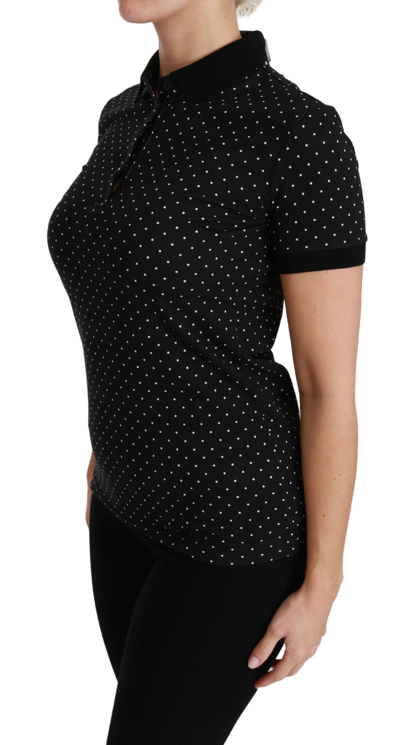  - Elegant Black Dotted Polo Shirt