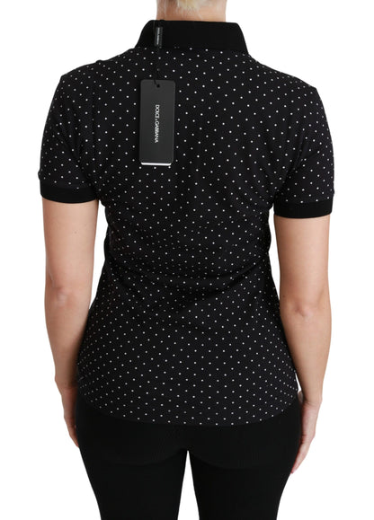  - Elegant Black Dotted Polo Shirt