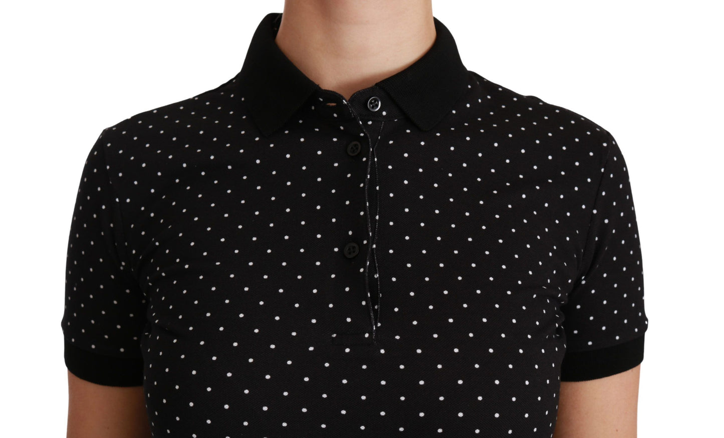  - Elegant Black Dotted Polo Shirt