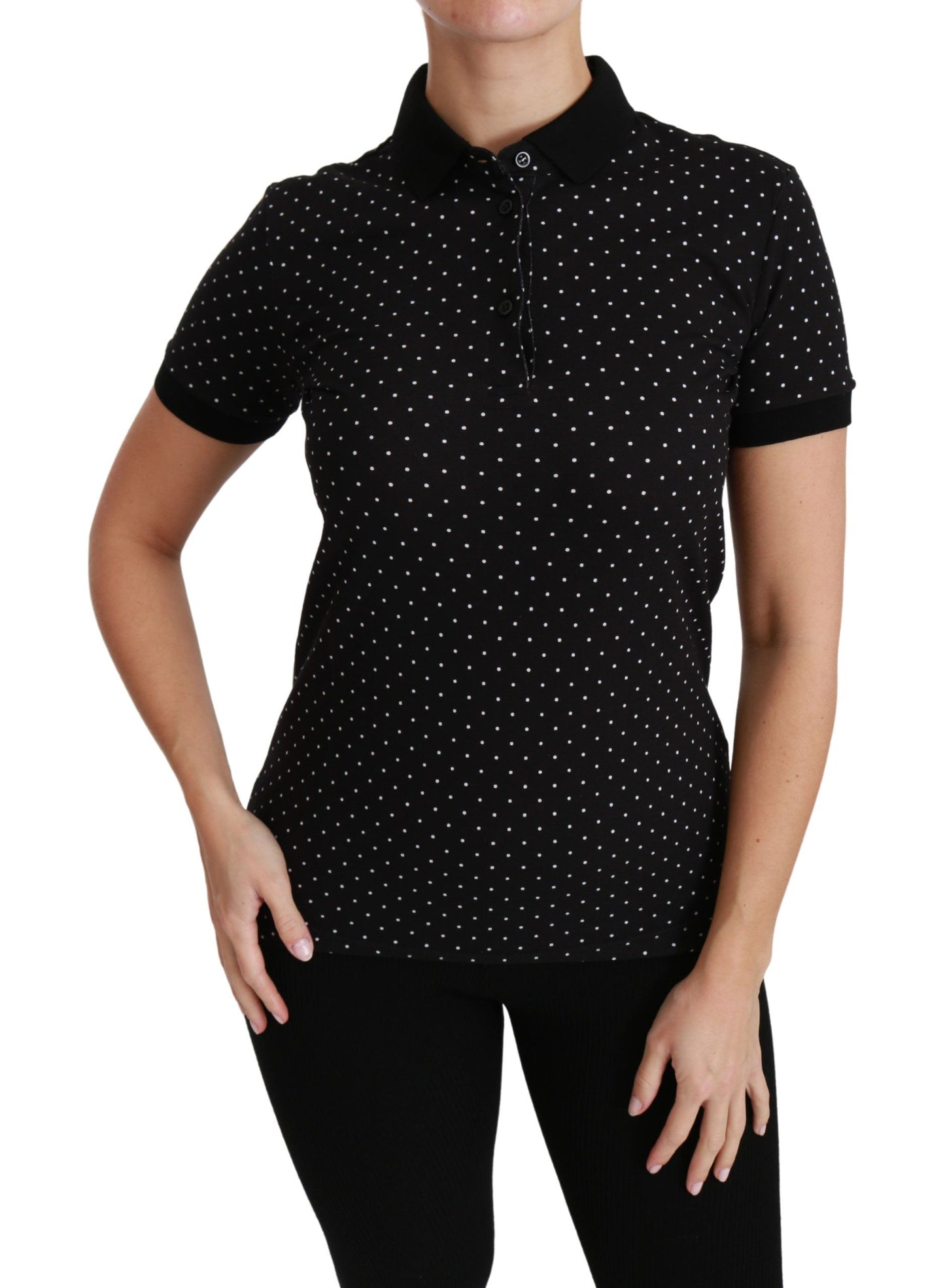  - Elegant Black Dotted Polo Shirt