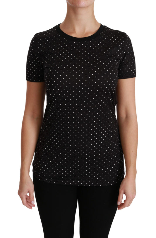  - Chic Black Dotted Crewneck Cotton Tee