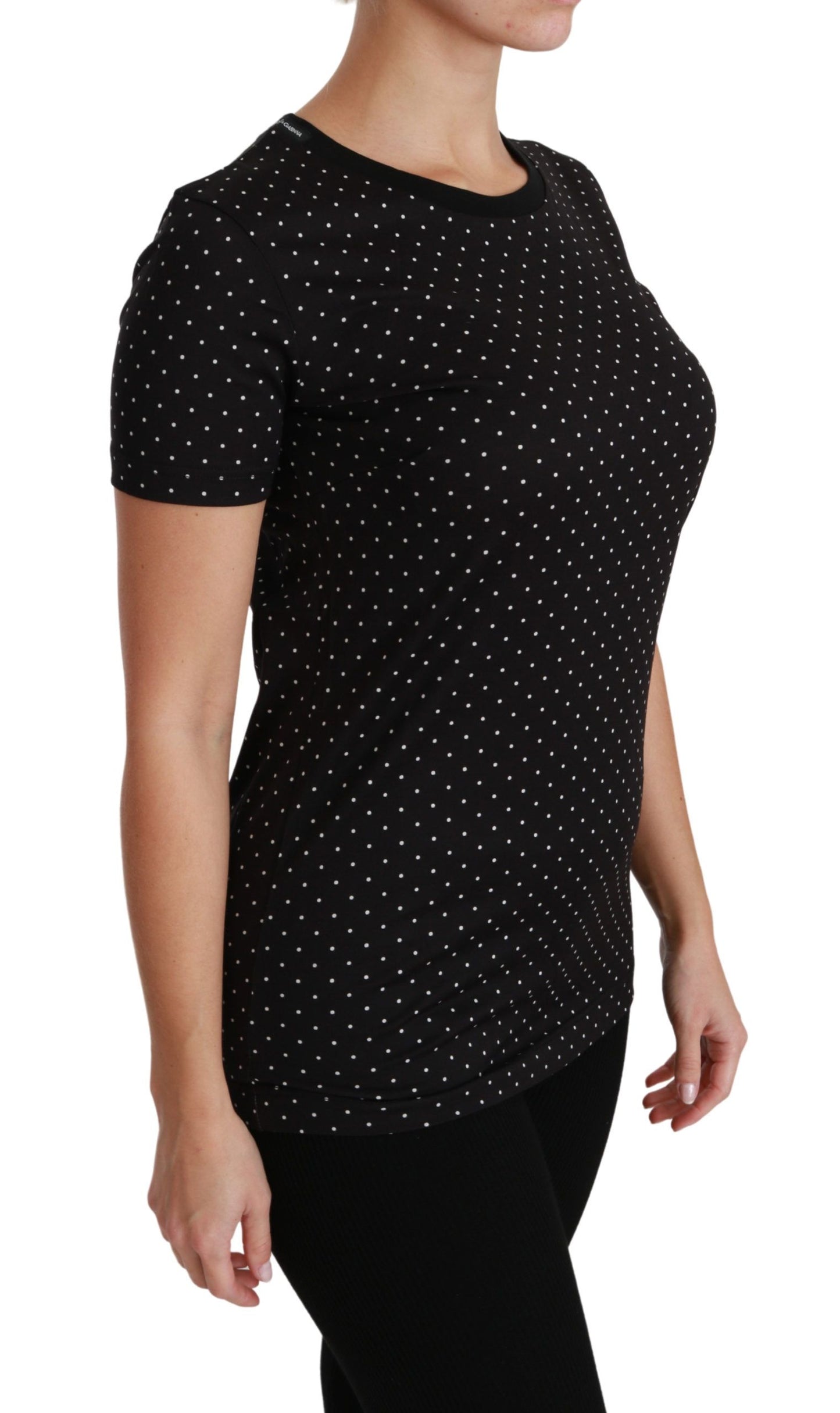  - Chic Black Dotted Crewneck Cotton Tee