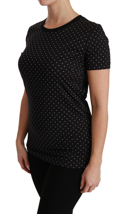  - Chic Black Dotted Crewneck Cotton Tee