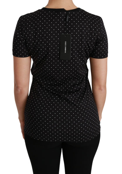  - Chic Black Dotted Crewneck Cotton Tee