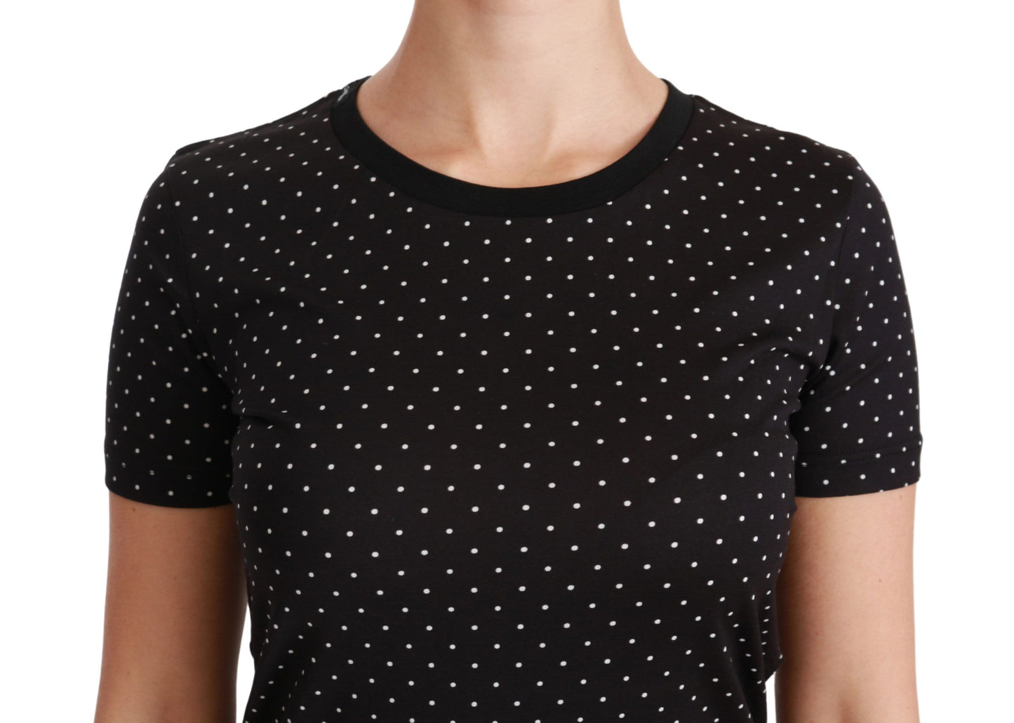  - Chic Black Dotted Crewneck Cotton Tee