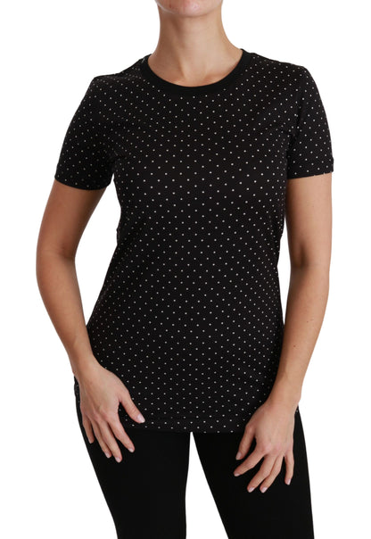  - Chic Black Dotted Crewneck Cotton Tee