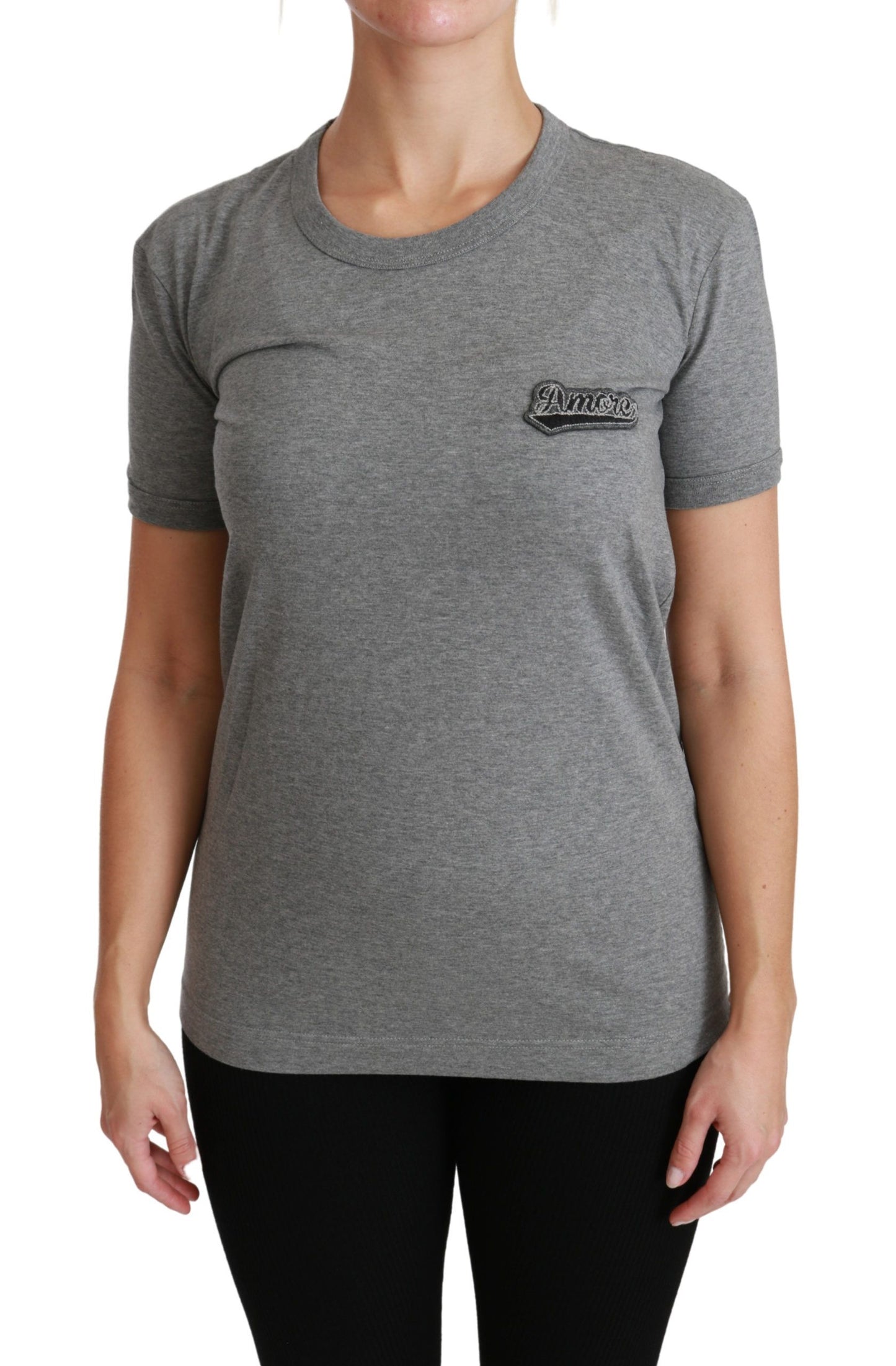  - Chic Gray Amore Patch Crewneck Tee