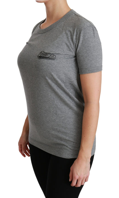  - Chic Gray Amore Patch Crewneck Tee