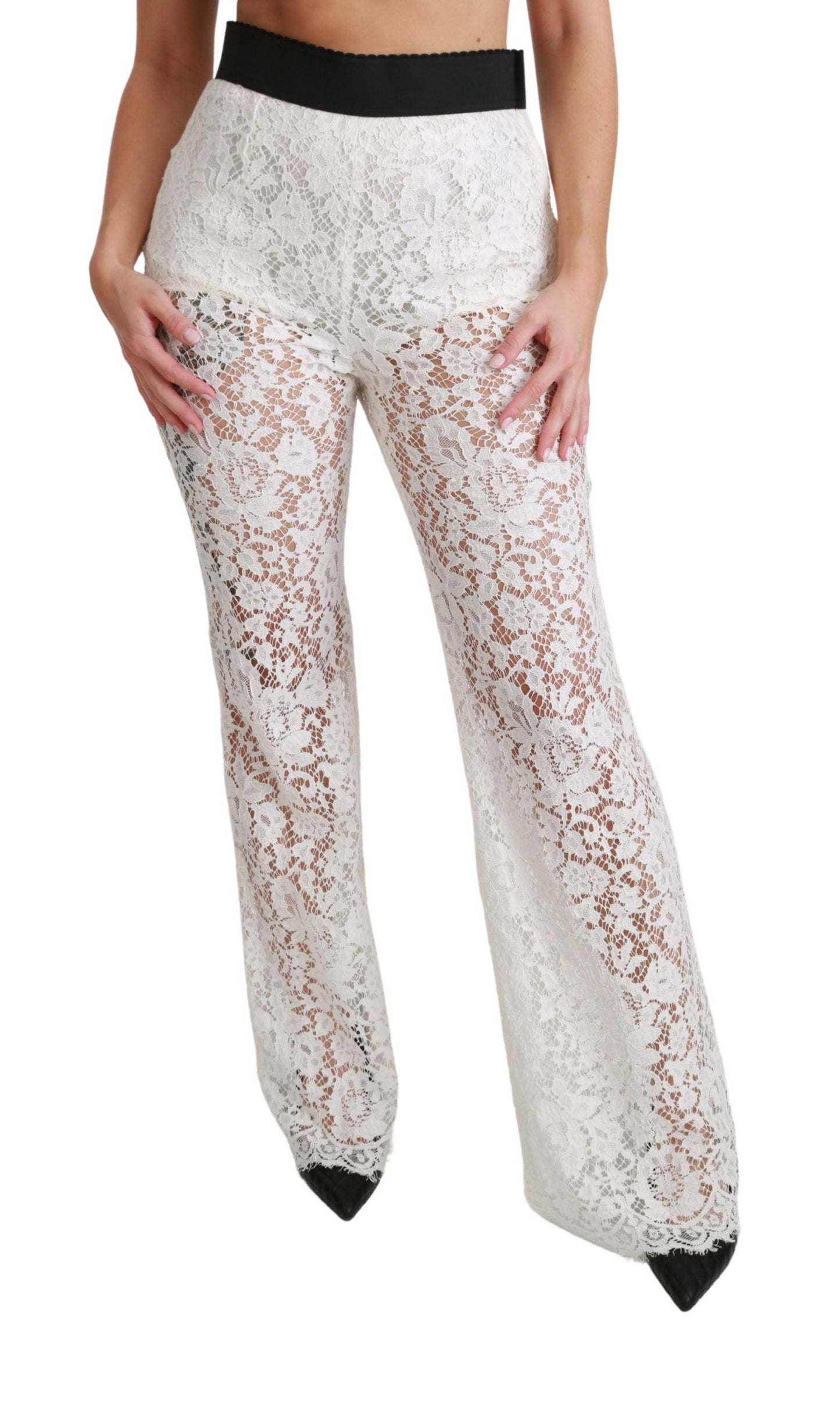  - Elegant White Lace High Waist Pants