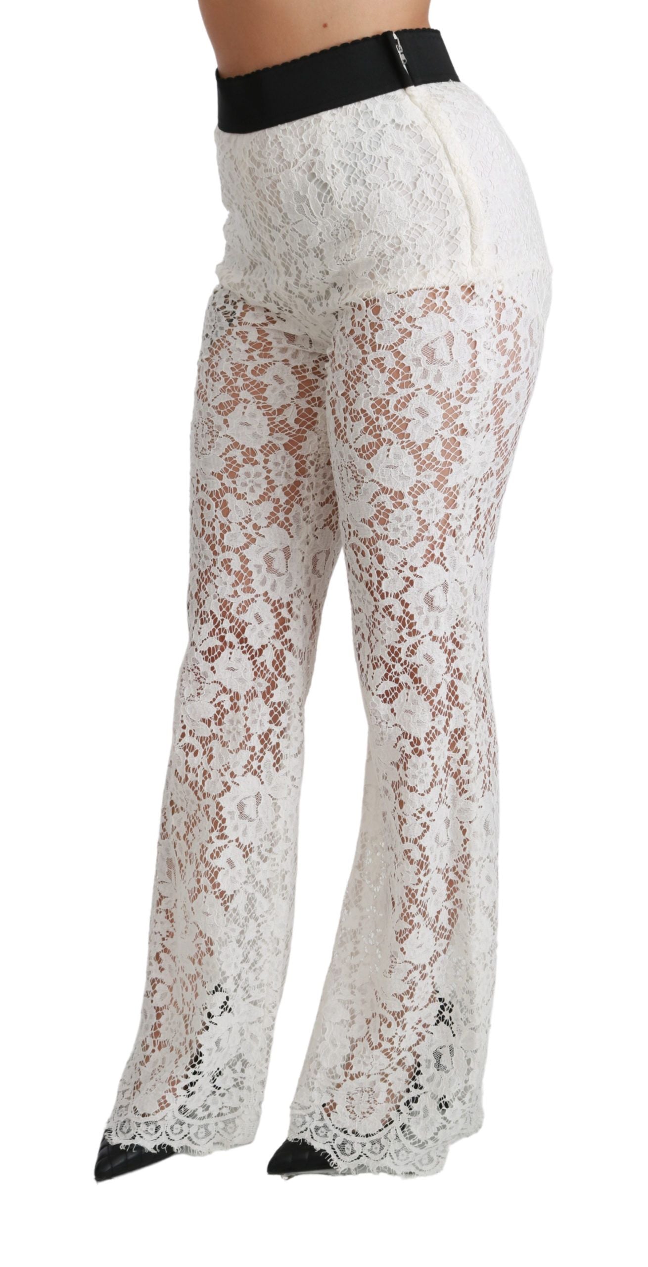  - Elegant White Lace High Waist Pants