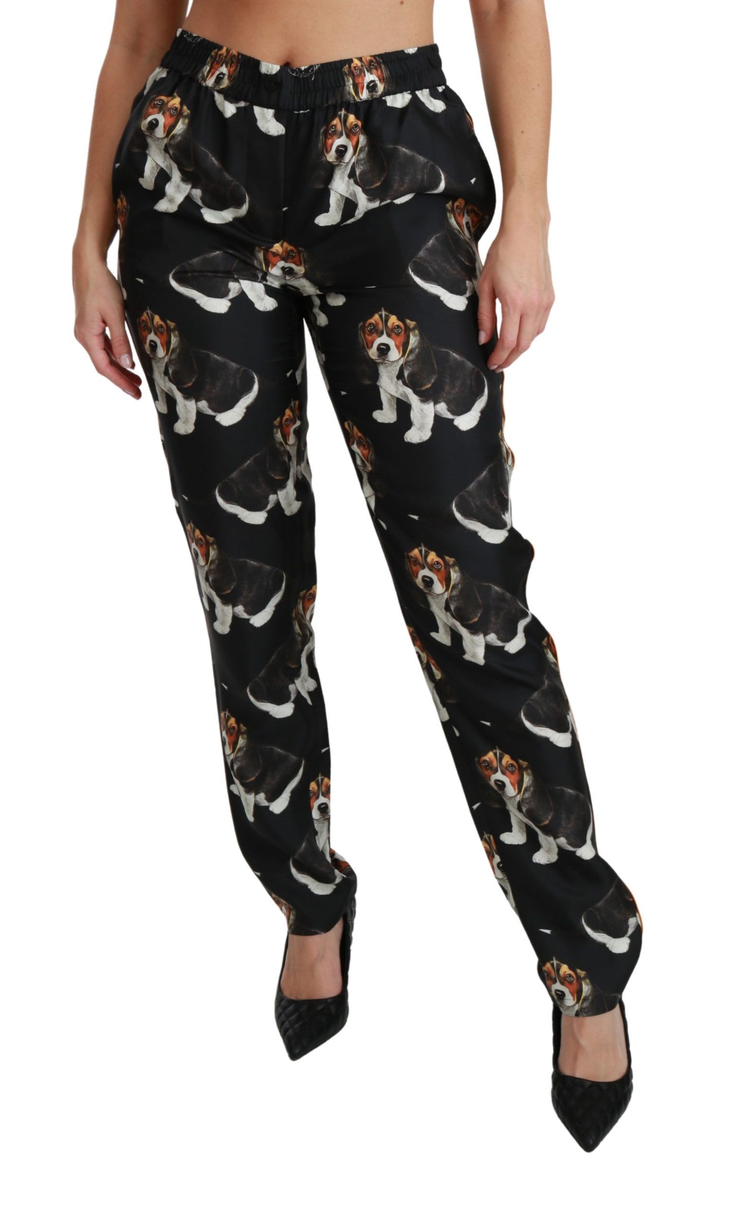  - Elegant Silk Puppy Dog Print Pants