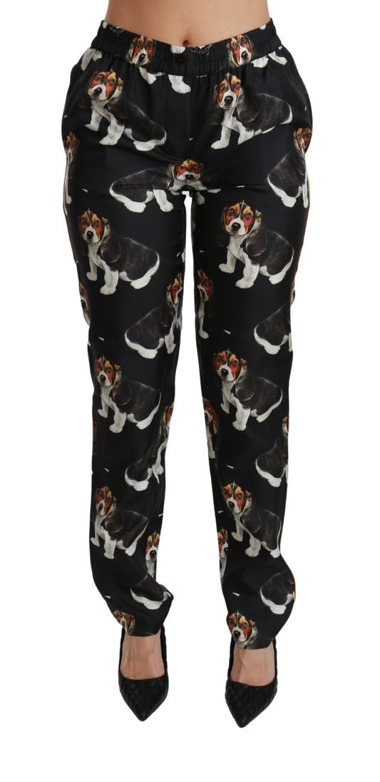  - Elegant Silk Puppy Dog Print Pants